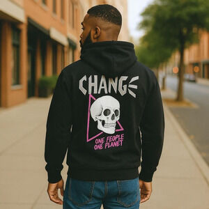 CHNGE Oversized Heavyweight Hoodie Men’s XXL Black Pullover Skull Graphic NWT